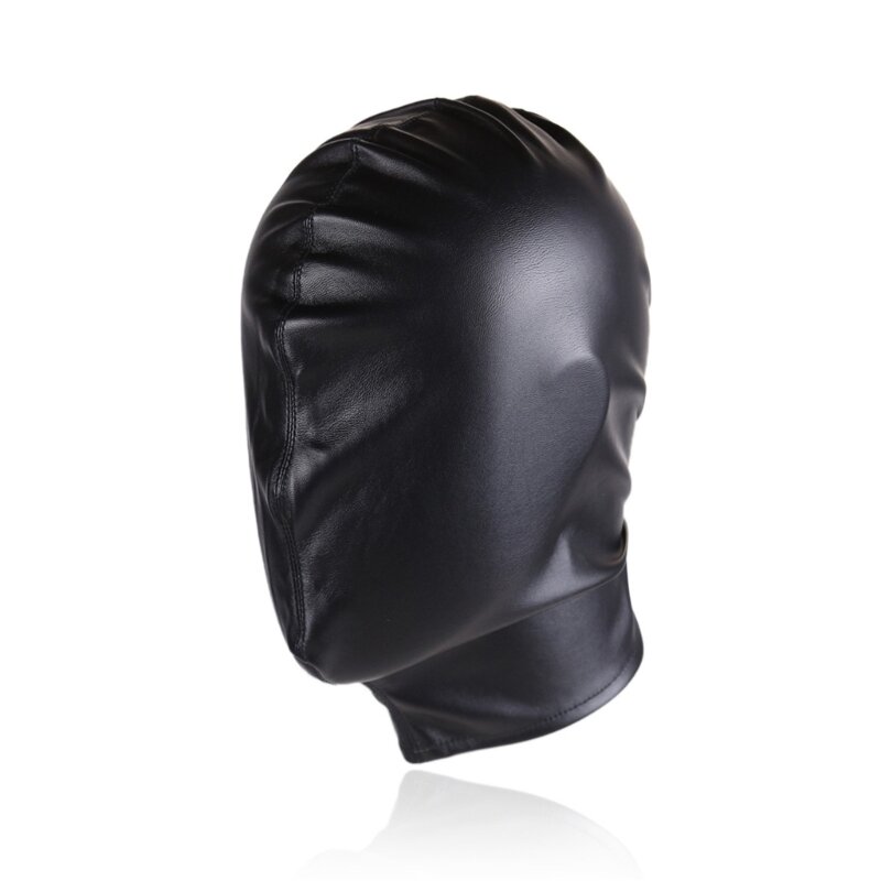 Black PU Head Cover with Adjustable Tie Balaclava Face Mask Couple Play Black Head Wrap Full Hood Costume