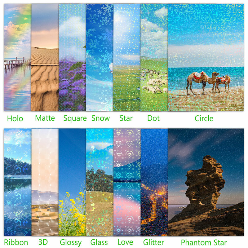 50 arkuszy holograficzna folia samoprzylepna taśma samoprzylepna powrót wytłaczanie na gorąco na papier fotograficzny A4 folia do laminowania na zimno zestaw do DIY karta kolorów
