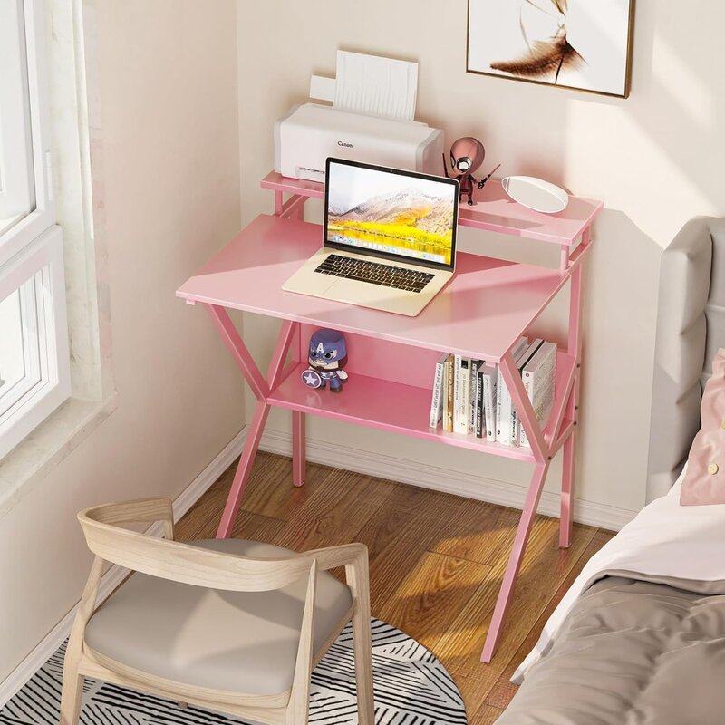 Small Desk, 27.5 Inch Small Computer Desk for Small Spaces, Compact Desk with Storage, Tiny Study with Monito
