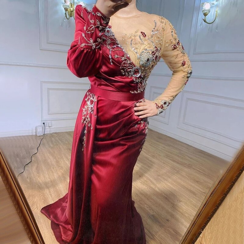 Eine Schulter Kristall Abendkleider V-Ausschnitt Frau Meerjungfrau Ballkleider Illusion rücken frei formale elegante Party Vestidos de Fiesta
