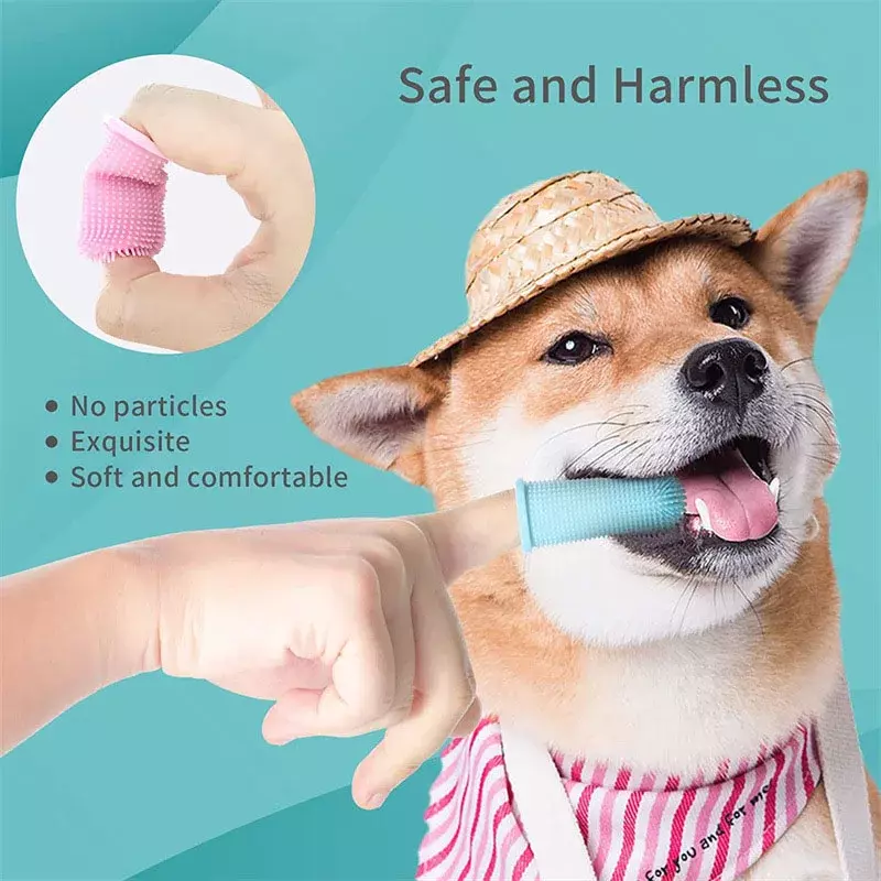 Cepillo de dientes de silicona para perros y gatos, herramienta de Limpieza de dientes de dedo, súper suave, cuidado del mal aliento, no tóxico, suministros de limpieza