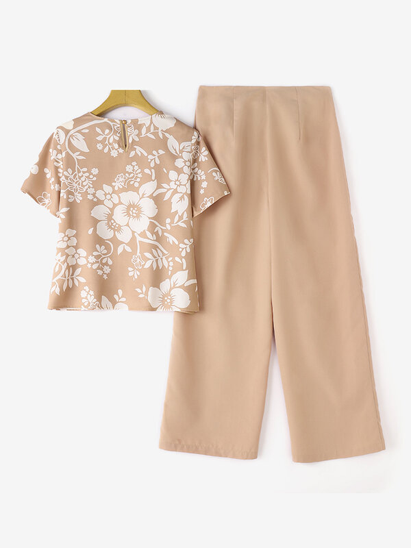 ZANZEA-Fatos de treino florais oversize femininos, calças de verão, blusa de manga curta, calças vintage, conjuntos de trabalho oversize 2 pçs