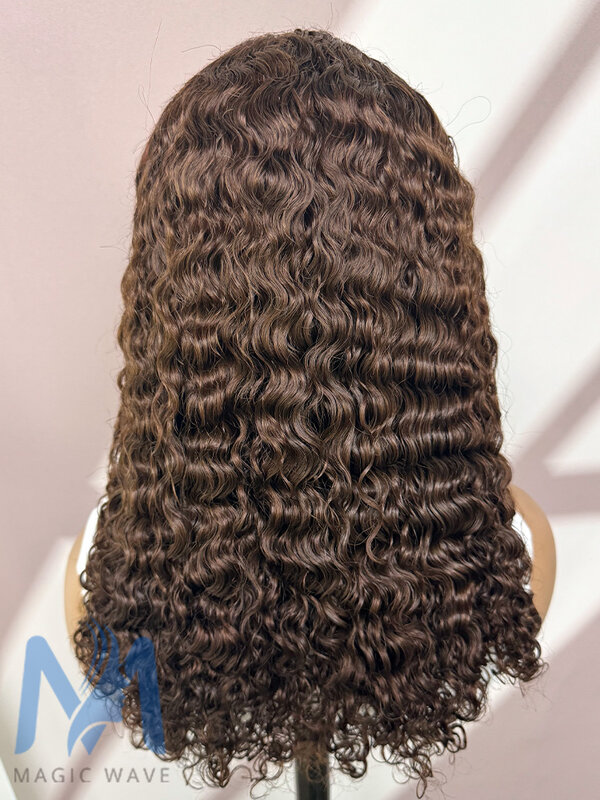 Peruca brasileira onda encaracolada para mulheres negras, peruca de cabelo remy, onda de água, cor marrom chocolate, 250% densidade, 4 #, 100% cabelo humano