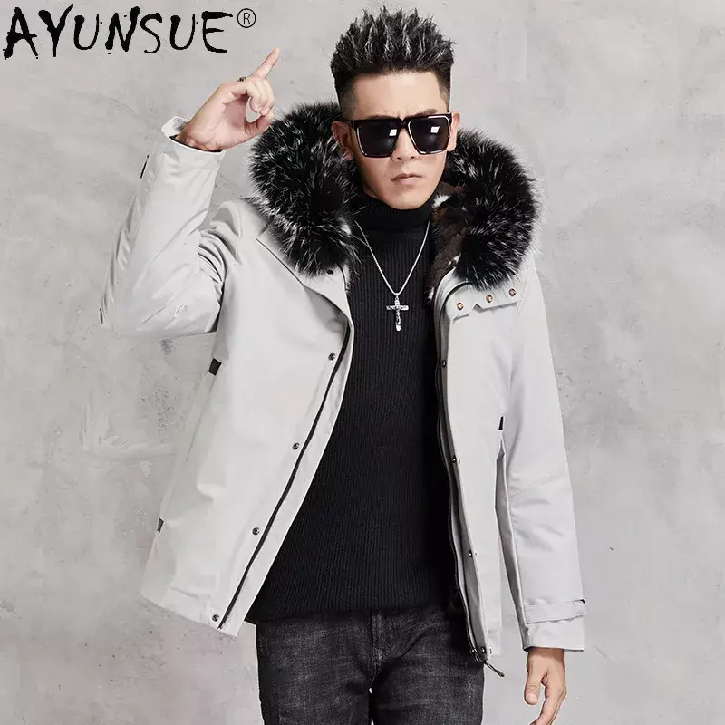 AYUNSUE Parka Winter Jacket Men Clothing Real Mink Fur Coat Casual Clothes Hooded Jackets Mens 2020 Erkekler Ceket LXR920