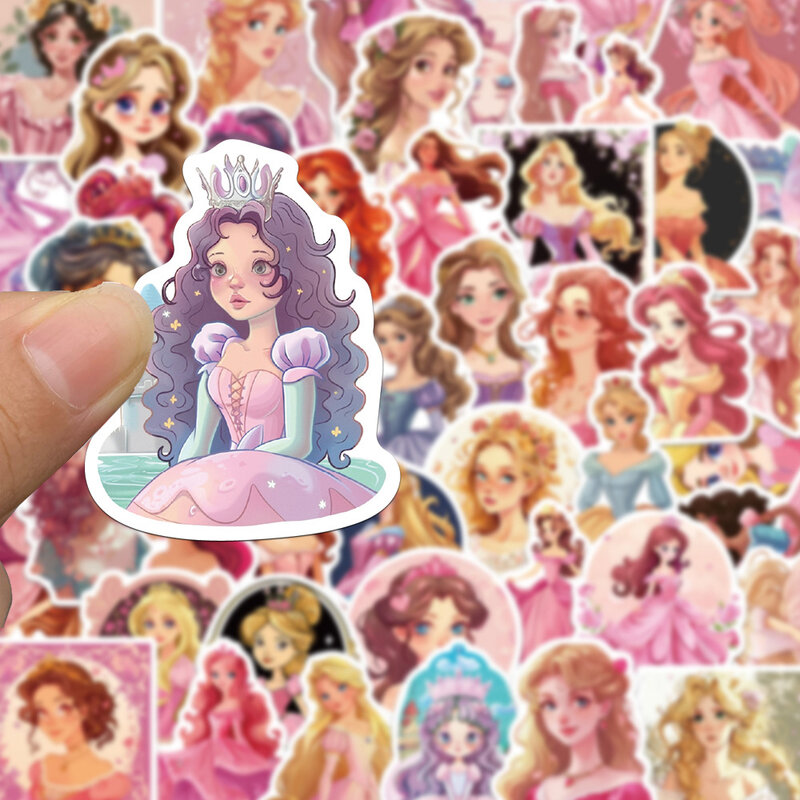 귀여운 핑크 디즈니 애니메이션 공주 스티커, 귀여운 만화 소녀 데칼 장난감, 휴대폰 물병, 기타 그래피티 스티커, 10 개, 30 개, 50 개