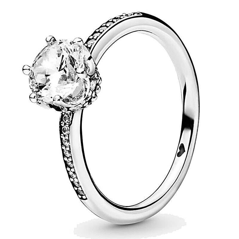 Nieuwe 925 Sterling Zilveren Ring Blauw & Duidelijk Mousserende Kroon Ring Met Kristal Voor Vrouwen Huwelijksfeest Cadeau Mode Sieraden