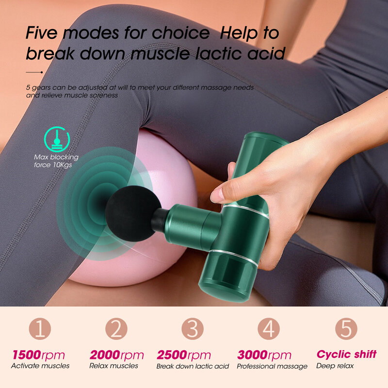 Mini Massage Gun Fascia Gun 5 Modes Metal Electric Massager Muscle Relax Pain Relief Fitness Massageador Muscular Beauty Health