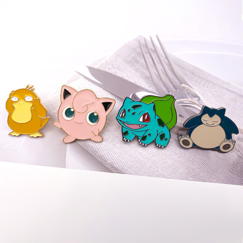 Pokemon Kawaii Anime Figures Poké Ball Metal Brooch Badge Toys Cartoon Pikachu Gengar Model Bag Decor Accessories Pin Kids Gifts