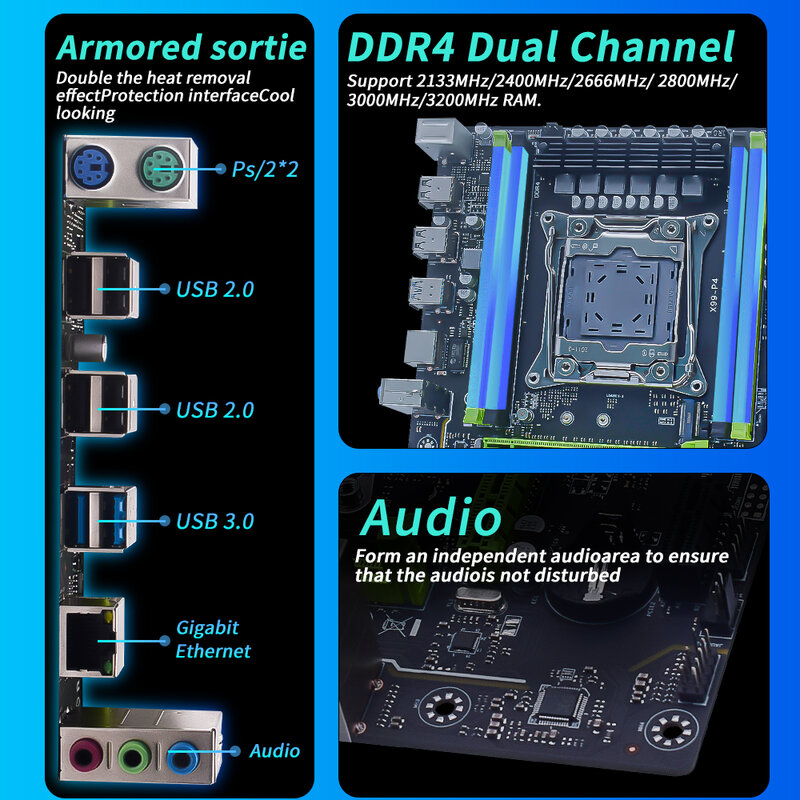 Mucai X99 P4 Moederbord Lga 2011-3 Kit Set Met Ddr4 16Gb (2*8Gb) 2666Mhz Ram Geheugen En Intel Xeon E5 2680 V3 Cpu Processor