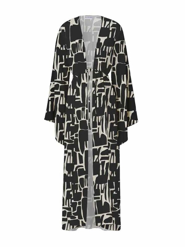 Maiô estampado geométrico e quimono para mulheres, vestido de praia com renda, moda de luxo, 1 pc, 2024