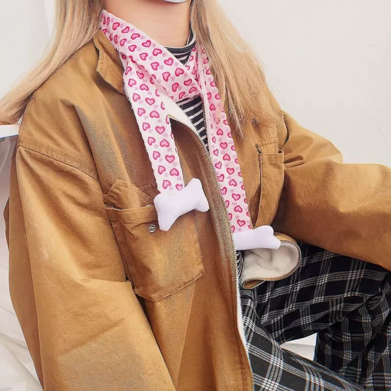 Donne Goth cuore stampa sciarpe Harajuku moda Bone Patchwork sciarpa 2024 Y2k estetica giapponese Kawaii carino Vintage fazzoletto da collo