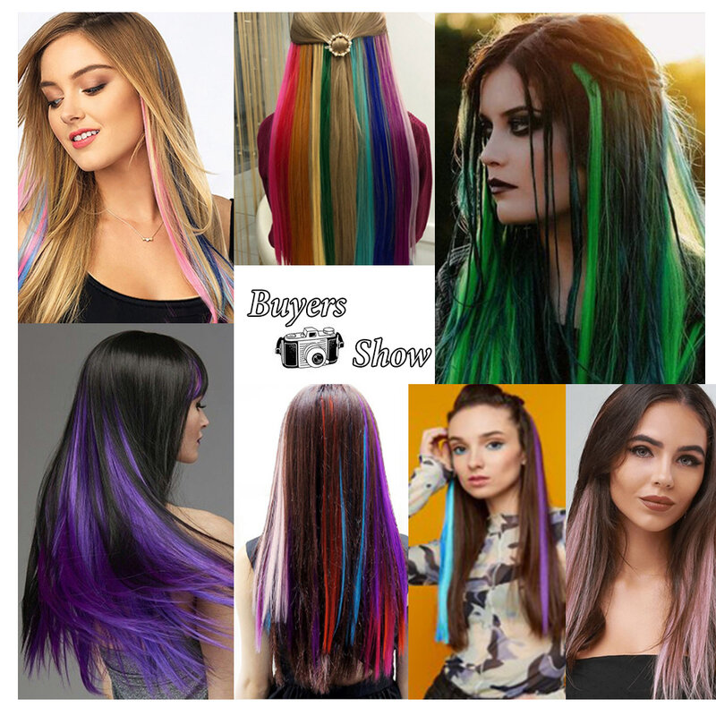 Destaque colorido Straight Hair Extensões para as Mulheres, Clip em Hairpieces Sintéticos, Party Cosplay Presentes, 10 Pcs, 22"