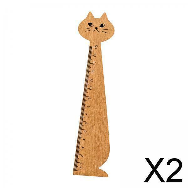 Régua reta de madeira para crianças, Régua Cat Cartoon, estilo coreano, meninas e meninos, 2 peças