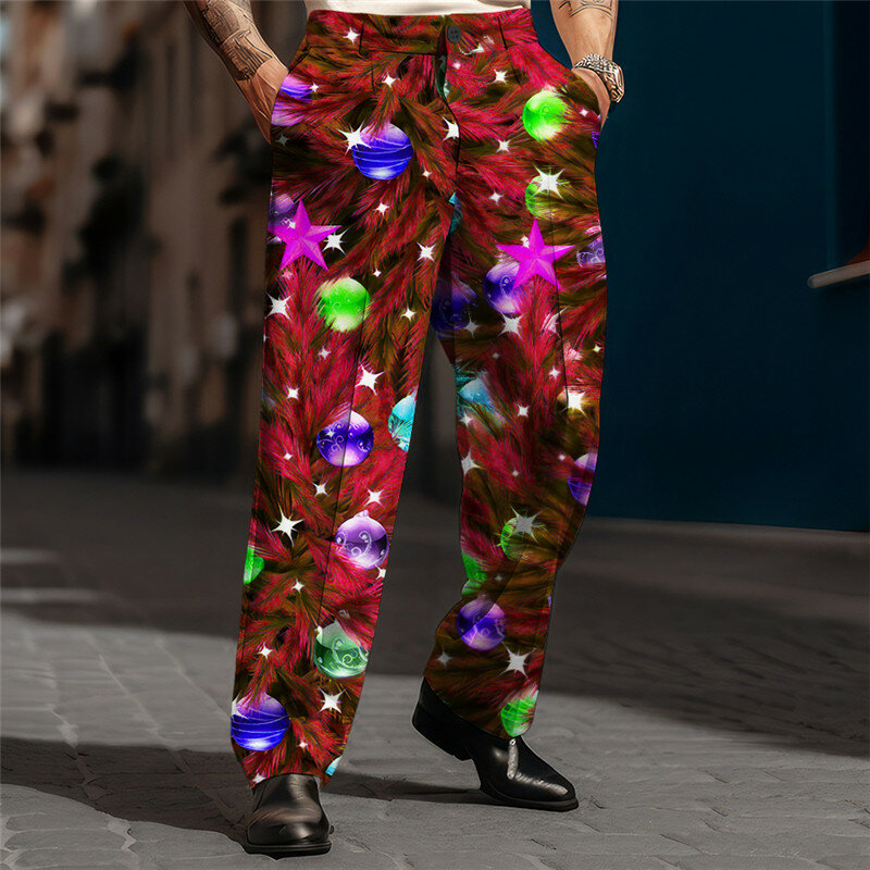 Christmas Men's New Trend Handsome Versatile Casual Pants Straight Pants Sweat Pants Fashionable Large Size Suit Pants