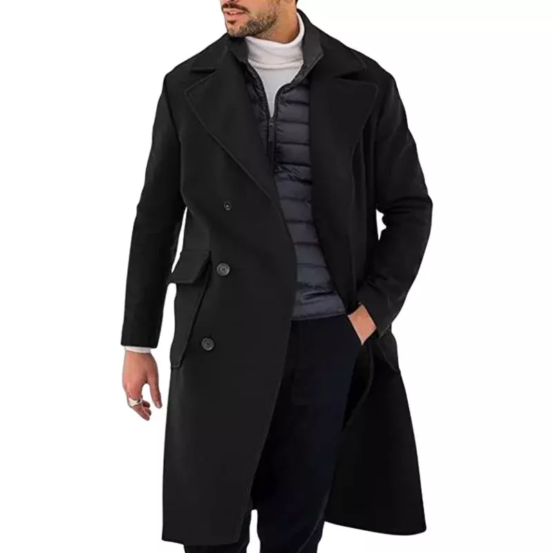 2023 Herbst-Winter neuer Woll mantel für Herren verdickt langen Zweireiher