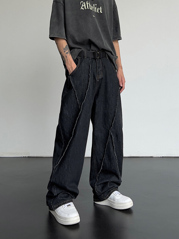 Новинка 2023, летние джинсы, мужские джинсовые брюки в стиле пэчворк, мужские Свободные повседневные брюки оверсайз с широкими штанинами, уличная одежда в стиле Харадзюку