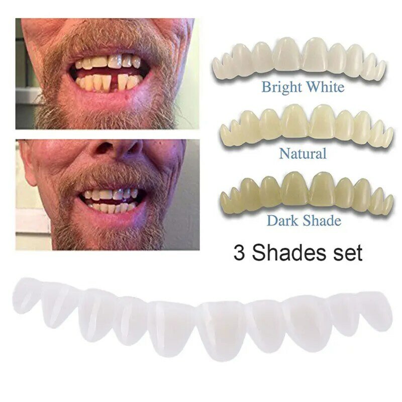 Perfect Fit Teeth Whitening Fake Tooth Cover Snap On Silicone Smile Veneers Teeth Upper Beauty Tool Cosmetic Teeth