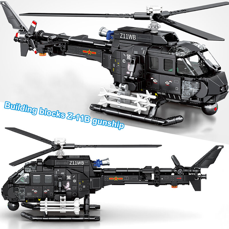 Bloques de construcción para niños, juguete de ladrillos para armar helicóptero armado militar, ideal para regalo de vacaciones, Ideas técnicas, Z-11B