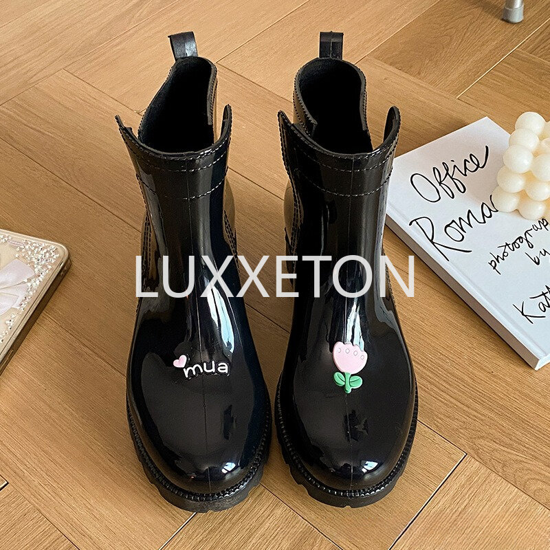 Sepatu bot hujan wanita sepatu karet tahan air sepatu kerja sol tebal antiselip untuk alasan 2023New Fashion Botas De Mujer