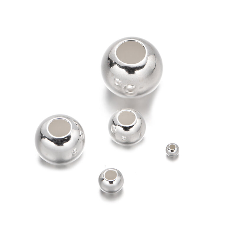 925 Sterling Silver 2-10MM Round Ball Spacer Loose Bead For DIY Bracelet Necklace Jewelry Making Accesories Supplies Craft Charm