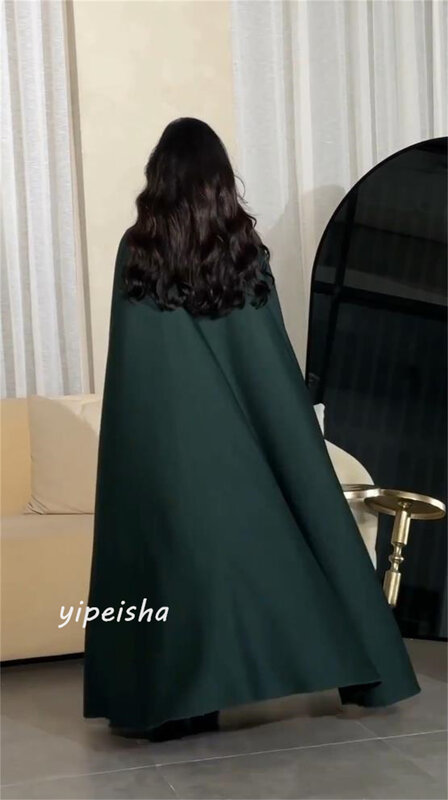 فستان سهرة مطرز بالخرز ، وشاح جيرسي سعودي ، ارتياد مكشكش ، فتحة رقبة على شكل حرف V ، ثوب مناسب حسب الطلب ، فساتين متوسطة الطول