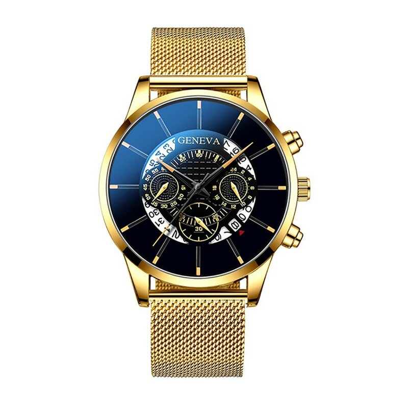 Fashion Cool Unique Wristwatch Digital Literal Multi Layer Dial Watch Men Quartz Mesh Steel Belt Watches Fashion Casual Watch