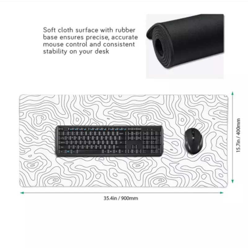 Alfombrilla de ratón grande para juegos de ordenador, alfombrillas de escritorio, alfombra antideslizante, portátil, suave, blanco y negro