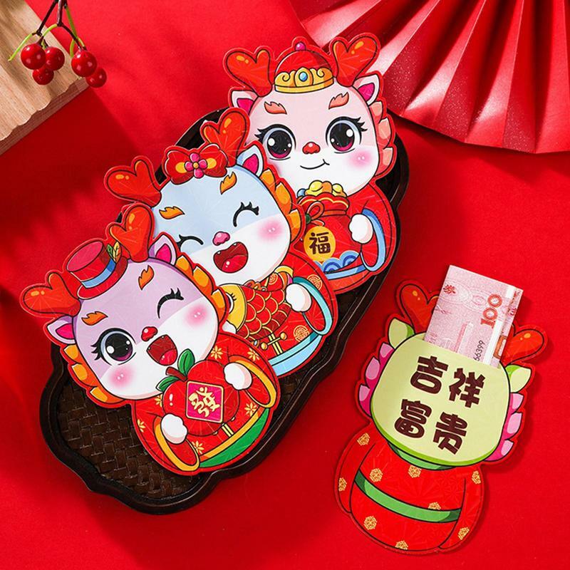 6Pcs 2024 The Year of Dragon Chinese New Year Lucky Money Bag Red Packets Spring Festival Red Envelopes Lunar Year Decor