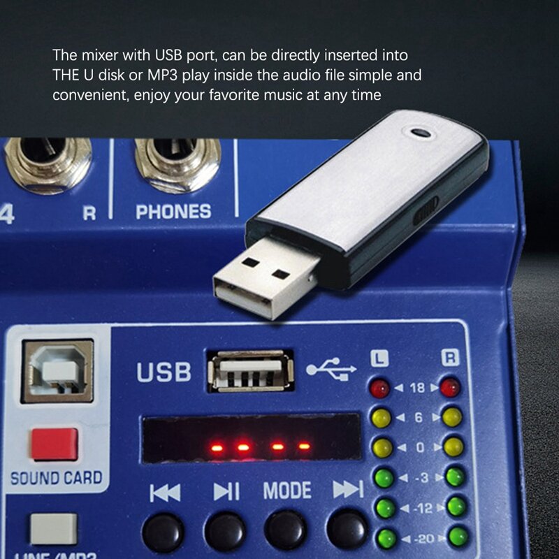 4-Channel Bluetooth USB LCD Screen Phantom Power Home Performance USB Sound Card Small Mixer US PLUG