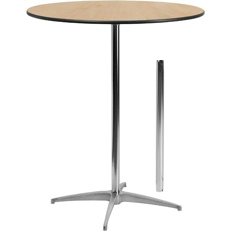 Lars 36'' Round Wood Cocktail Table with 30'' and 42'' Columns, Adjustable Wood Bar Height Table for Events or Home Use