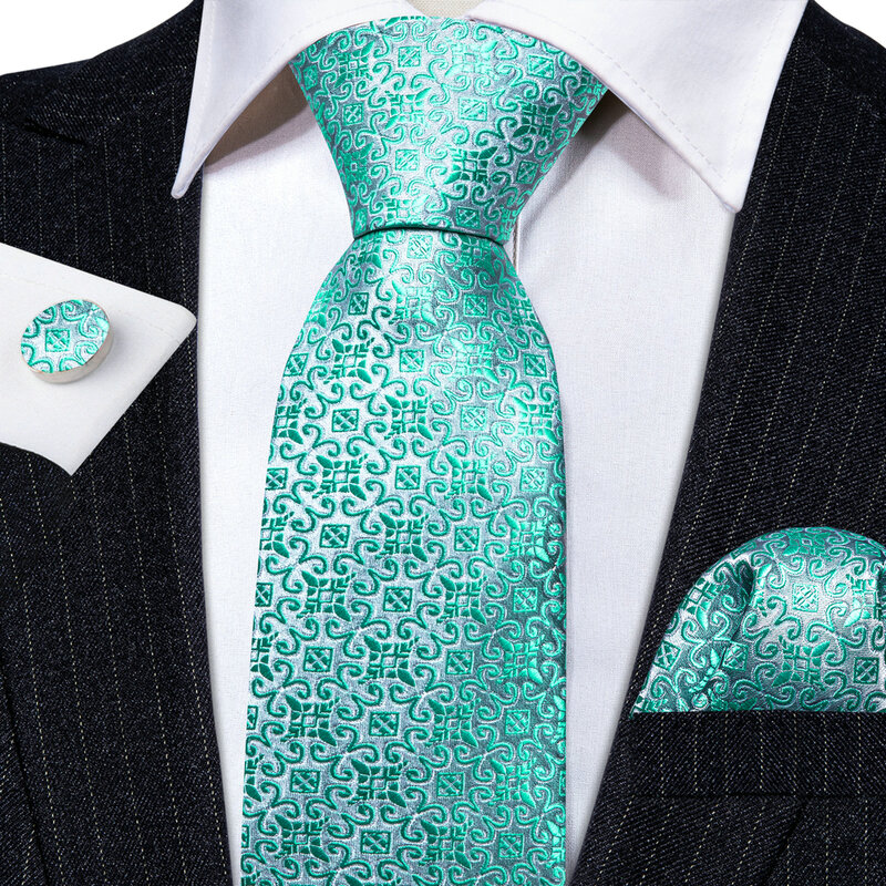 Eleganti cravatte da uomo Set verde floreale blu oro seta cravatta tascabile gemelli quadrati regalo di nozze spedizione gratuita Barry * Wang 5968