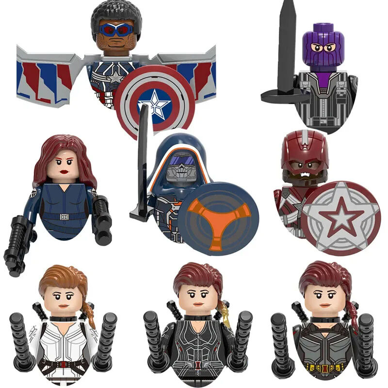 Bloques de construcción de superhéroes de Los Vengadores, Viuda Negra, Capitán América, personajes de dibujos animados, regalo de cumpleaños, X0272
