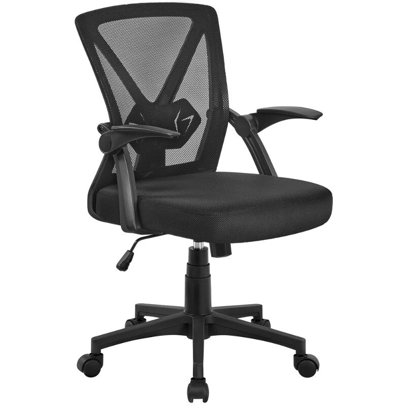SMILE MART-silla de oficina de malla ergonómica ajustable con reposabrazos abatible de 90 ° para el hogar y la Oficina, silla de escritorio negra