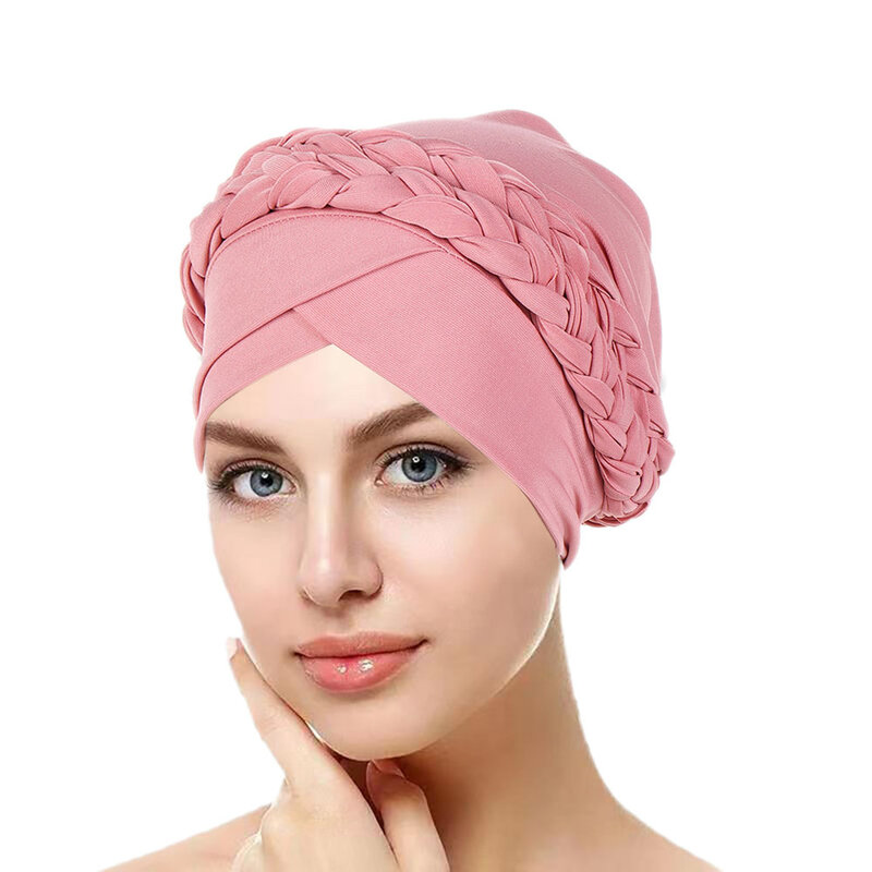 Women Muslim Turban Hat Casual Braids Muslim Hijab Simple Headscarf African Lady Solid Color Beanie Bonnet Islamic Head Wrap Cap