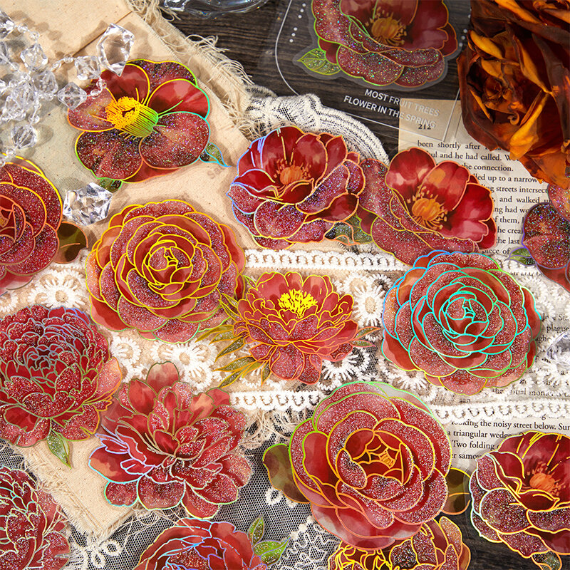 Flower Story Series PET Adesivos, Decoração Criativa Retro, DIY, 12 Pacotes por Lote