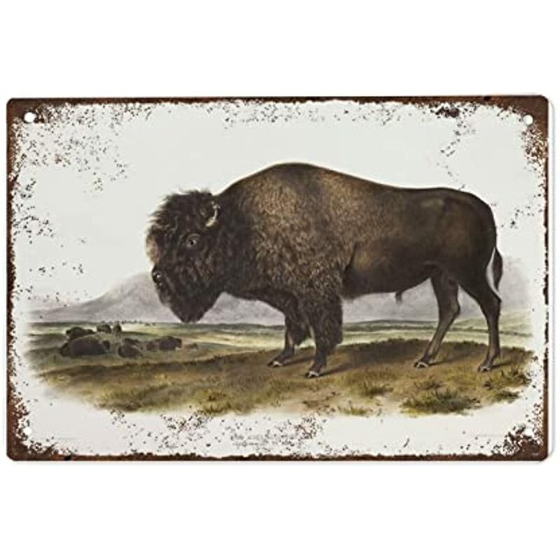 Винтажная Оловянная вывеска Bison Print с животными в античном стиле, Настенный декор с принтом американского бизона, винтажный стиль, украшение для стен