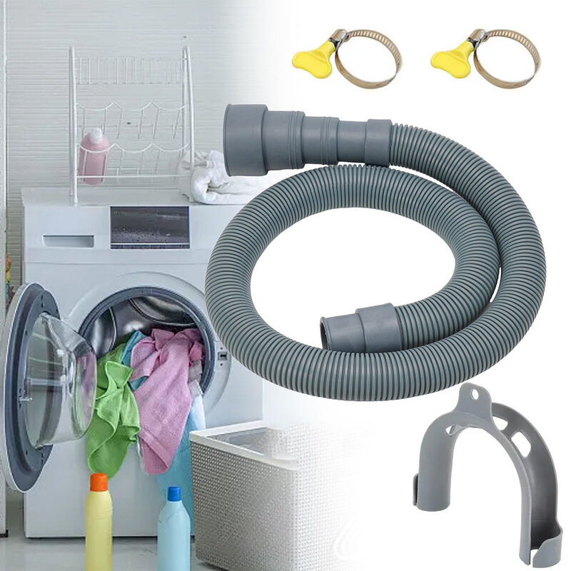 PP 세탁기 식기 세척기 배수 폐기물 호스 익스텐션 파이프, 브래킷 세트 포함, 세탁기 액세서리, 1.5M