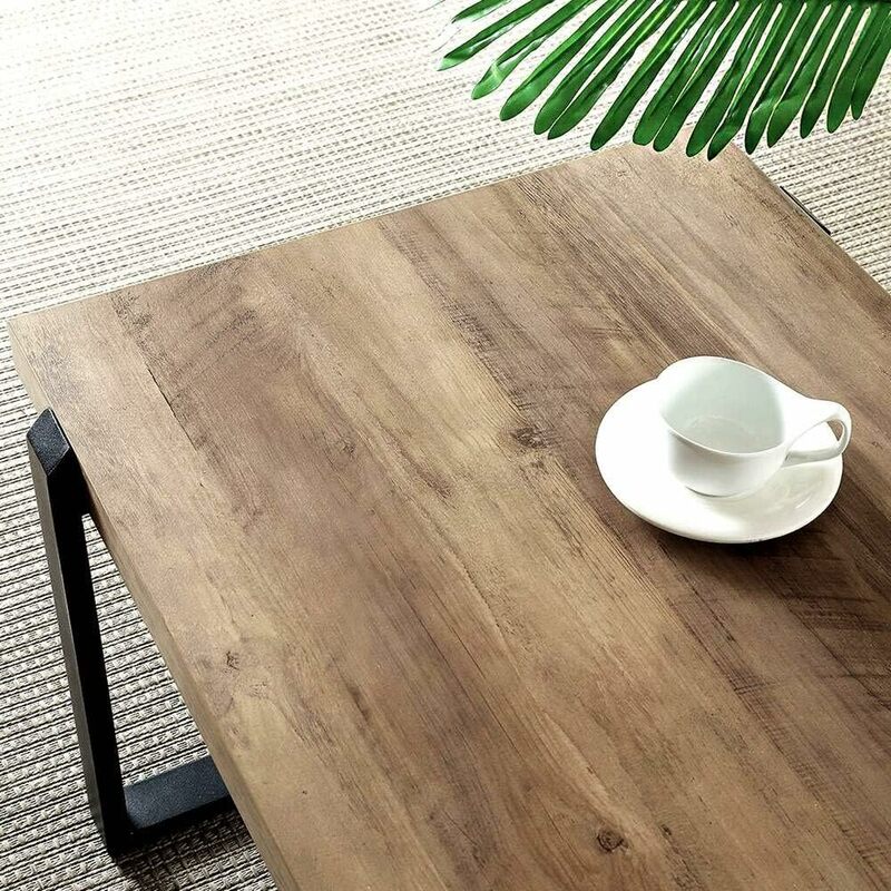 FOLUBAN-mesa de centro rústica de madera y Metal, mesa de cóctel Industrial para sala de estar, roble de 47 pulgadas