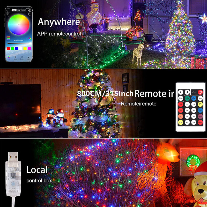 LED String Cahaya Pintar Bluetooth Aplikasi Kontrol Karangan Bunga Tahan Air Luar Ruangan Peri Lampu untuk Natal Liburan Pesta Ulang Tahun Dekorasi