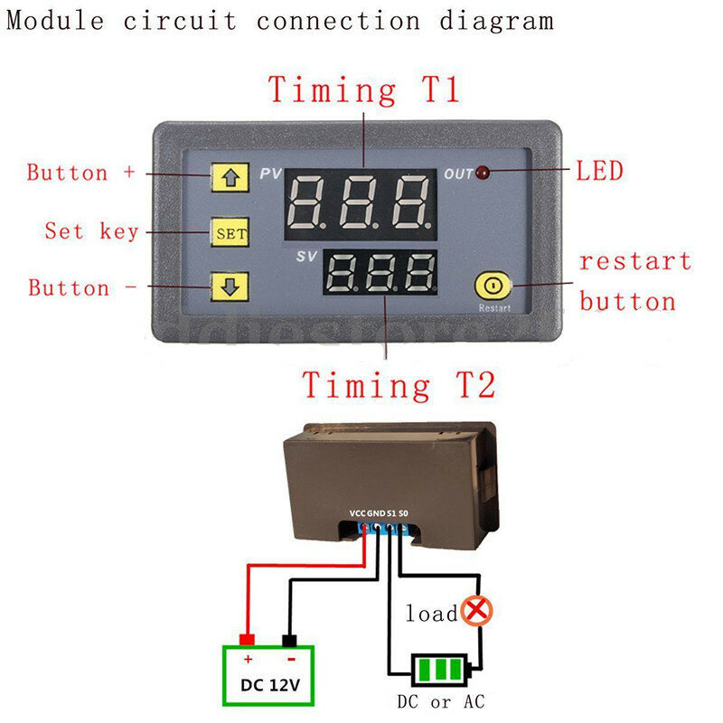 Interruptor temporizador digital programável, controle de relé, módulo de atraso, DIY, AC, 110V, 220V, DC 12V, 24V, 1.37 polegadas, 10A, 20A