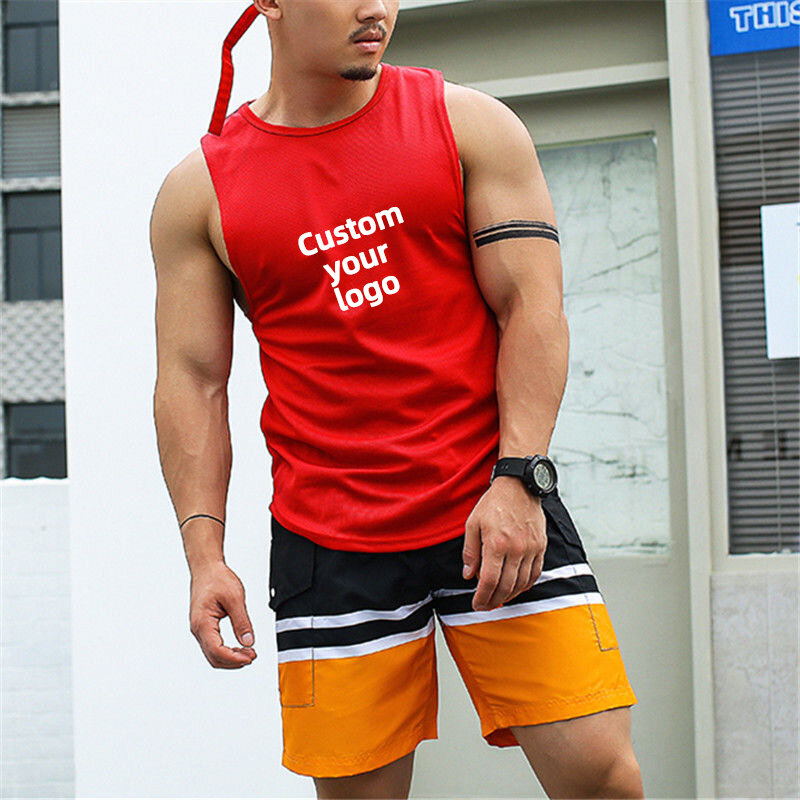 Camiseta deportiva sin mangas con logo personalizable para hombre, chaleco de entrenamiento muscular a la moda, camiseta sin mangas