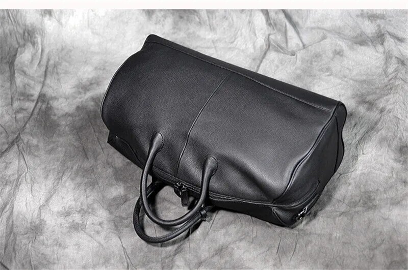 Casual natural genuine leather men's women's black travel bag simple luxury real cowhide weekend outdoor large-capacity handbag