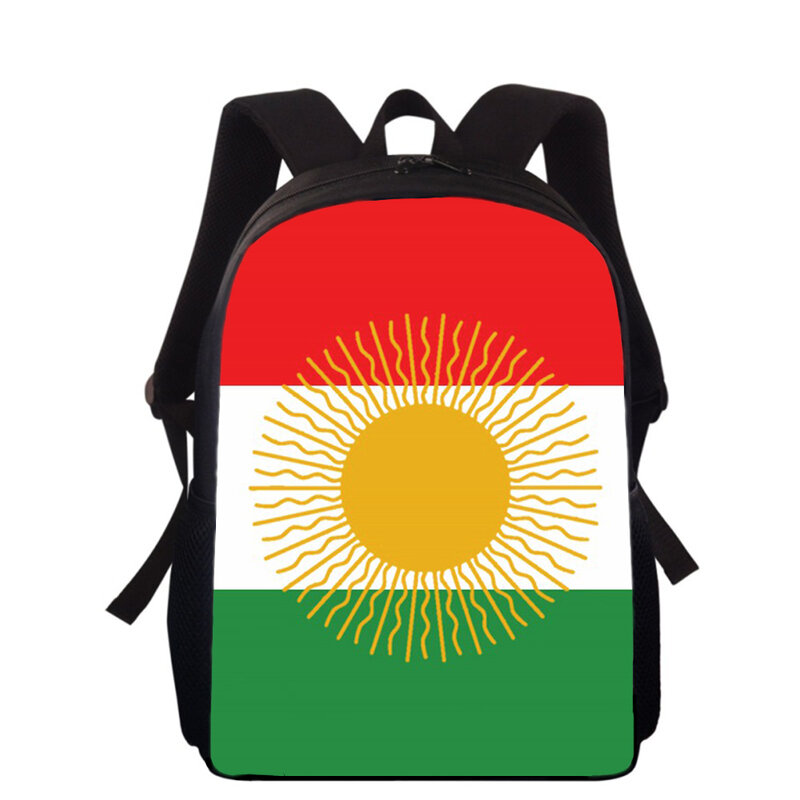 Mochila con estampado 3D de la bandera del Kurdistán para niños y niñas, morral escolar de 15 pulgadas para libros
