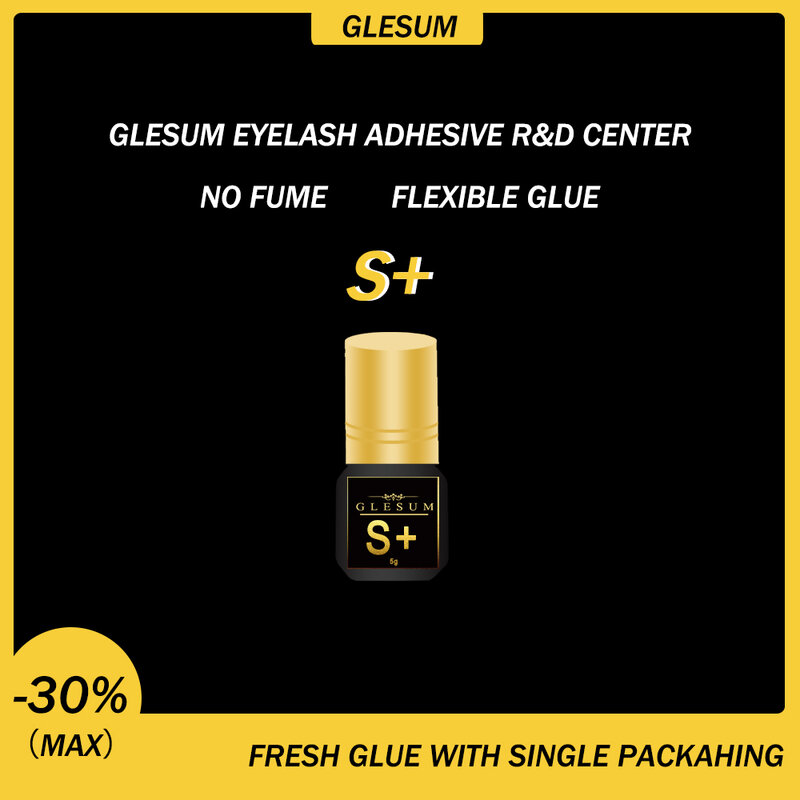 GLESUM Fast Dry 1-2s Eyelash Extension S+ Glue 5ml Clear Black Lashes Mink Eyelashes Exrension Adhesive With Free Shipping