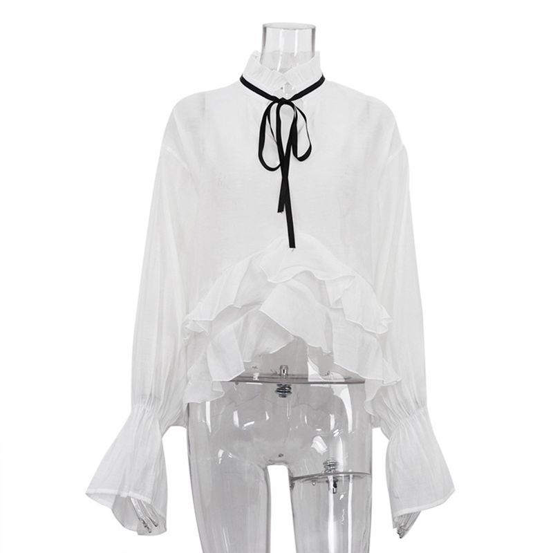 Женский модный пикантный прозрачный Свободный Белый Топ, Новинка лета 2024, дизайнерская однотонная французская рубашка из тенсела с расклешенными рукавами