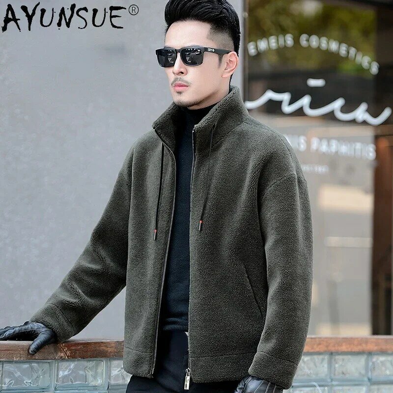 AYUNSUE 2021 Зимние Куртки из натуральной овцы, мужские черные шерстяные пальто с воротником-стойкой, Мужская одежда, мужская куртка Gmm386