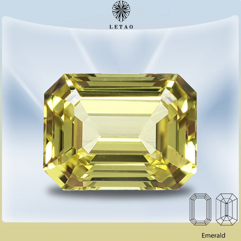 Gemma di colore giallo con taglio smeraldo zaffiro coltivato in laboratorio per ciondoli collana con anello fai da te orecchini materiali certificato AGL selezionabile