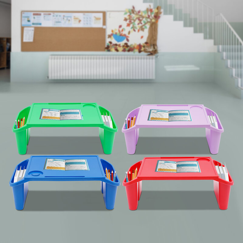 4Pcs Kids Lap Desk Tray Plastic Breakfast Laptop Tray with Side Pocket Portable Lap Bed Table for Writing Eating Game Classroom