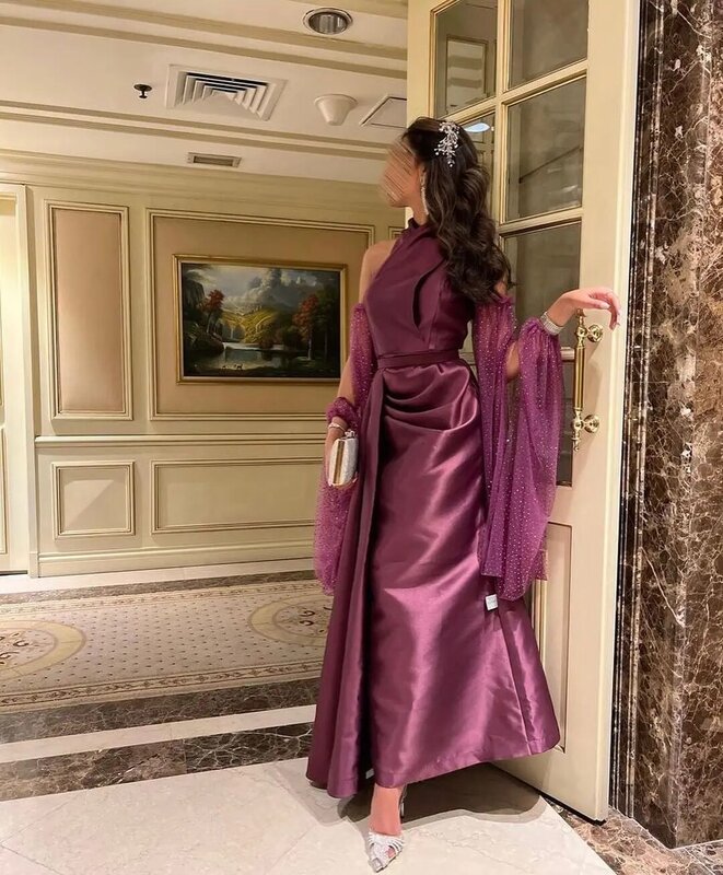 Женское платье с лямкой на шее, открытыми плечами и вырезом на шее, вечернее платье до пола для выпускного вечера, официальное платье для Саудовской Аравии, 2023