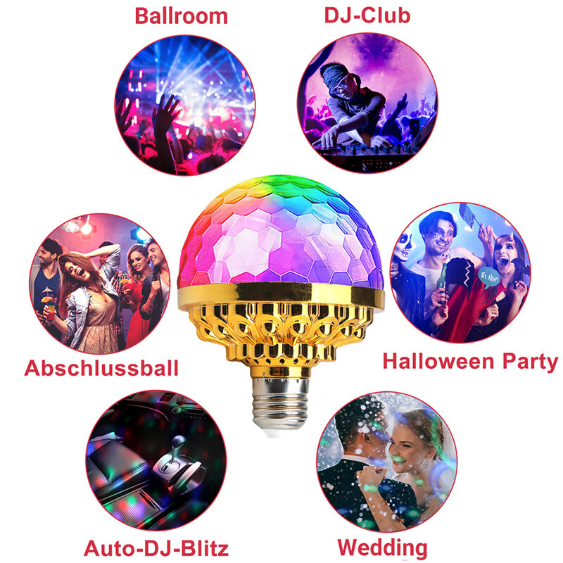 Lámpara de bola mágica giratoria de Color E27, bombilla Led mágica colorida de 360 °, luz nocturna de escenario para DJ, discoteca, KTV, luces de ambiente